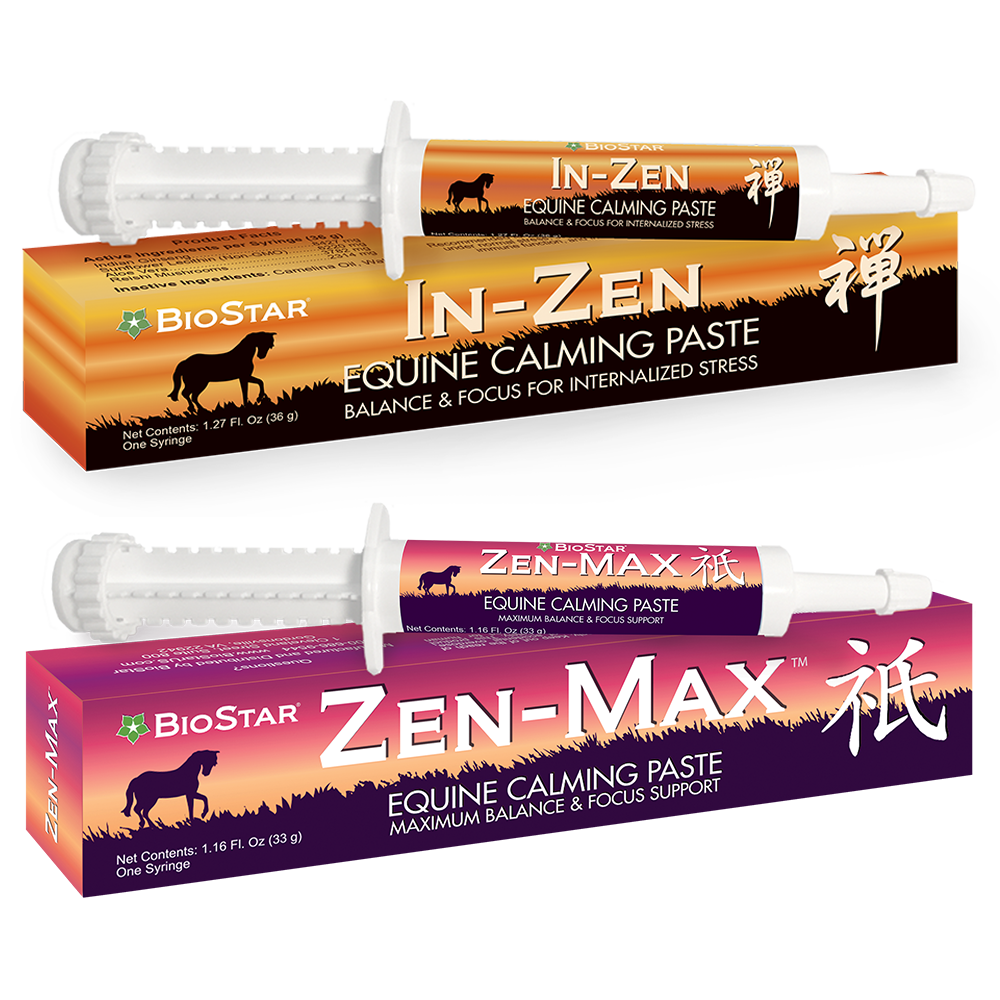 In-Zen and Zen-Max Equine Calming Paste for internalizers and externalizers of stress by BioStar US